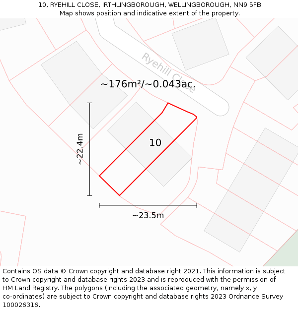 10, RYEHILL CLOSE, IRTHLINGBOROUGH, WELLINGBOROUGH, NN9 5FB: Plot and title map