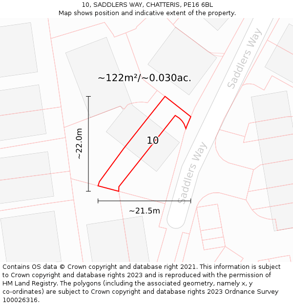 10, SADDLERS WAY, CHATTERIS, PE16 6BL: Plot and title map