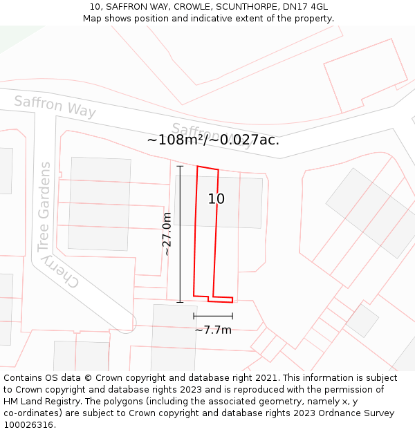 10, SAFFRON WAY, CROWLE, SCUNTHORPE, DN17 4GL: Plot and title map