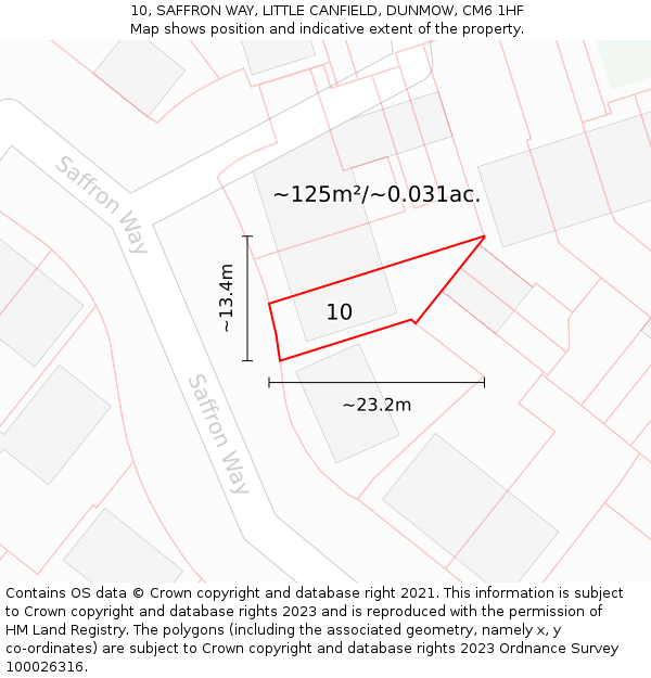 10, SAFFRON WAY, LITTLE CANFIELD, DUNMOW, CM6 1HF: Plot and title map