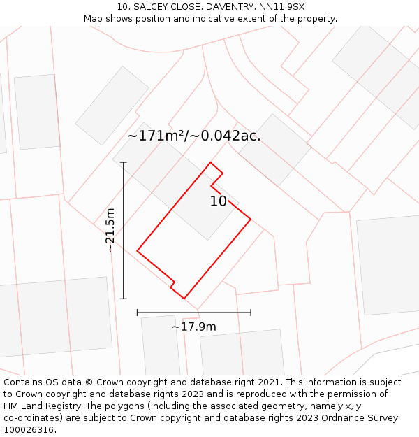 10, SALCEY CLOSE, DAVENTRY, NN11 9SX: Plot and title map