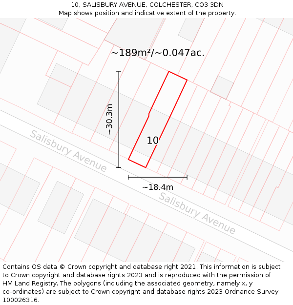 10, SALISBURY AVENUE, COLCHESTER, CO3 3DN: Plot and title map