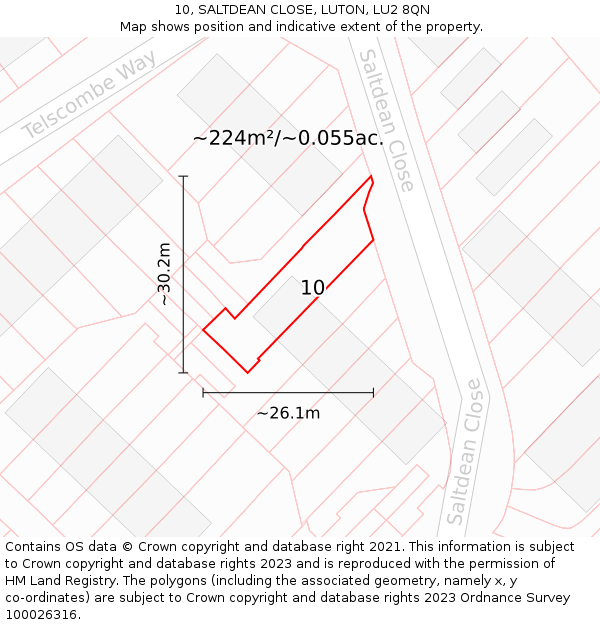 10, SALTDEAN CLOSE, LUTON, LU2 8QN: Plot and title map