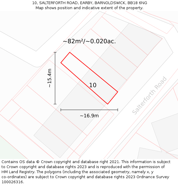 10, SALTERFORTH ROAD, EARBY, BARNOLDSWICK, BB18 6NG: Plot and title map