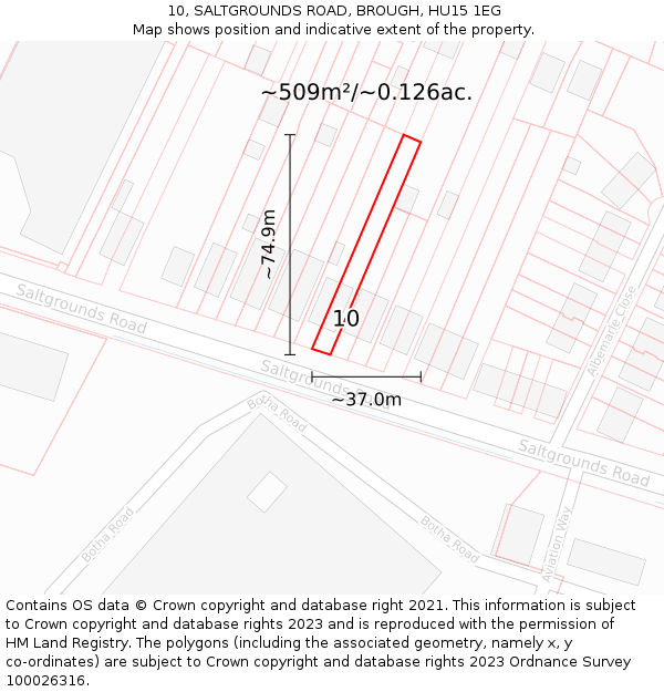 10, SALTGROUNDS ROAD, BROUGH, HU15 1EG: Plot and title map