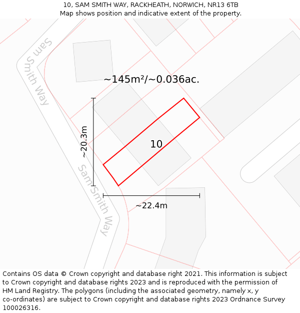 10, SAM SMITH WAY, RACKHEATH, NORWICH, NR13 6TB: Plot and title map