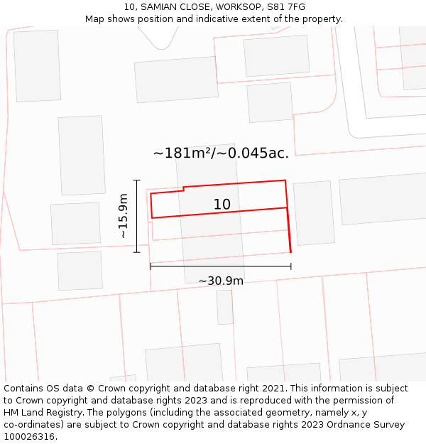 10, SAMIAN CLOSE, WORKSOP, S81 7FG: Plot and title map