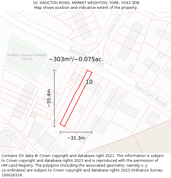 10, SANCTON ROAD, MARKET WEIGHTON, YORK, YO43 3DB: Plot and title map
