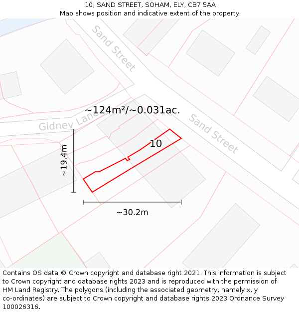 10, SAND STREET, SOHAM, ELY, CB7 5AA: Plot and title map