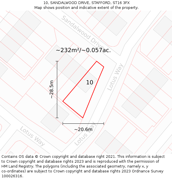 10, SANDALWOOD DRIVE, STAFFORD, ST16 3FX: Plot and title map