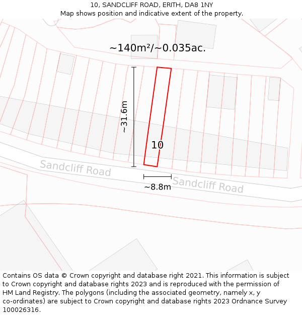 10, SANDCLIFF ROAD, ERITH, DA8 1NY: Plot and title map