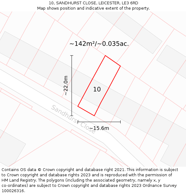10, SANDHURST CLOSE, LEICESTER, LE3 6RD: Plot and title map