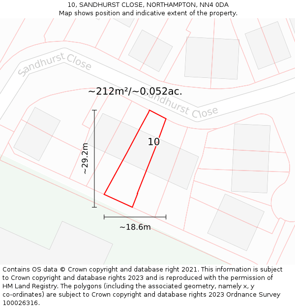 10, SANDHURST CLOSE, NORTHAMPTON, NN4 0DA: Plot and title map