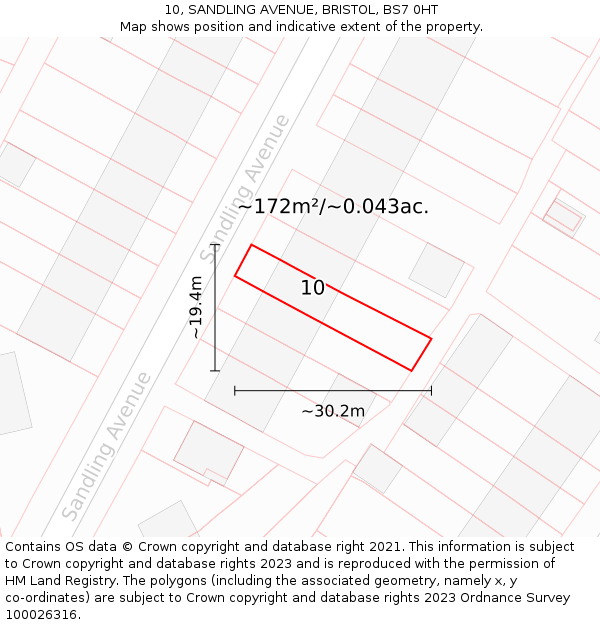 10, SANDLING AVENUE, BRISTOL, BS7 0HT: Plot and title map
