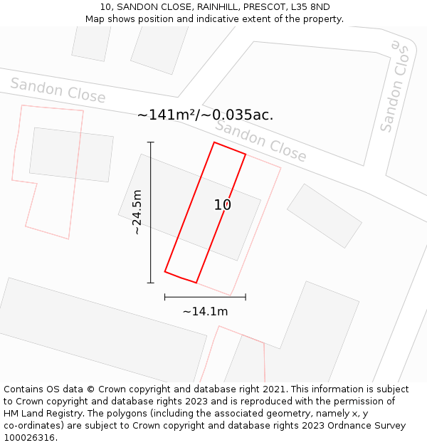 10, SANDON CLOSE, RAINHILL, PRESCOT, L35 8ND: Plot and title map