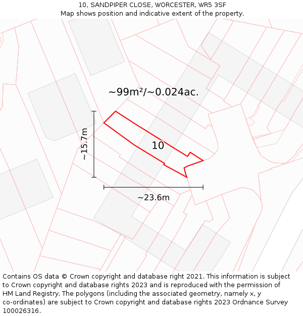 10, SANDPIPER CLOSE, WORCESTER, WR5 3SF: Plot and title map