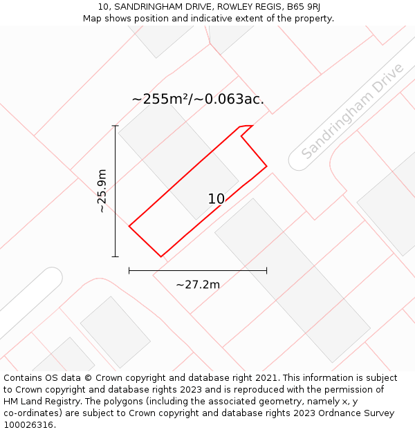 10, SANDRINGHAM DRIVE, ROWLEY REGIS, B65 9RJ: Plot and title map