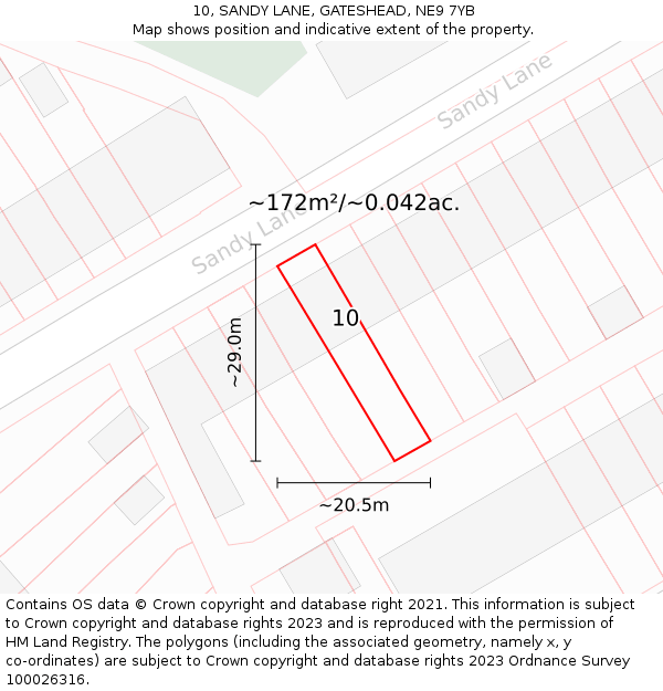 10, SANDY LANE, GATESHEAD, NE9 7YB: Plot and title map