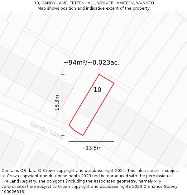 10, SANDY LANE, TETTENHALL, WOLVERHAMPTON, WV6 9EB: Plot and title map