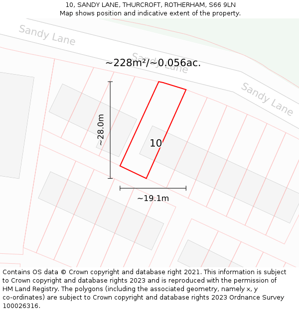 10, SANDY LANE, THURCROFT, ROTHERHAM, S66 9LN: Plot and title map