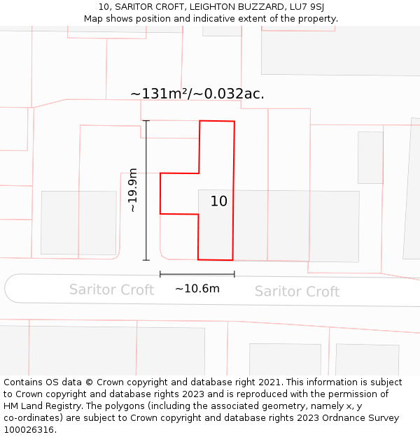 10, SARITOR CROFT, LEIGHTON BUZZARD, LU7 9SJ: Plot and title map