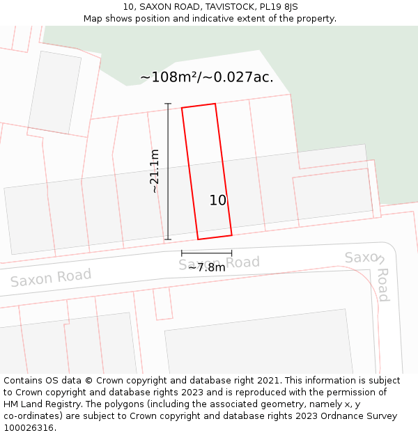 10, SAXON ROAD, TAVISTOCK, PL19 8JS: Plot and title map