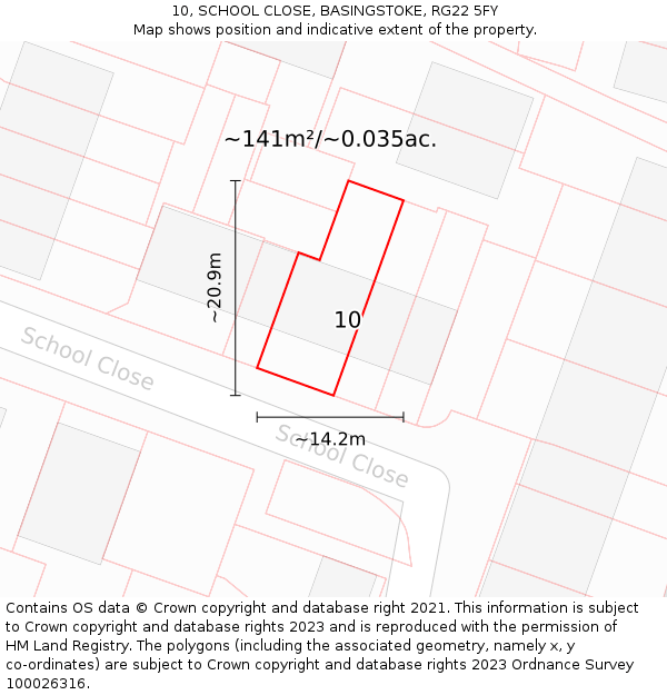 10, SCHOOL CLOSE, BASINGSTOKE, RG22 5FY: Plot and title map