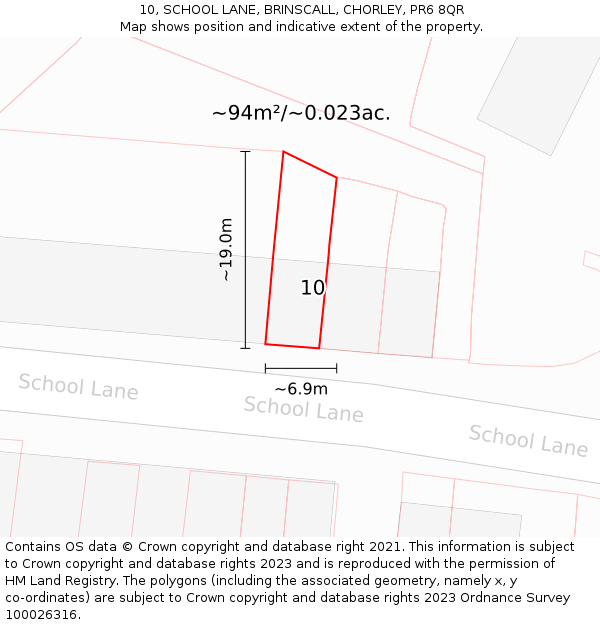 10, SCHOOL LANE, BRINSCALL, CHORLEY, PR6 8QR: Plot and title map