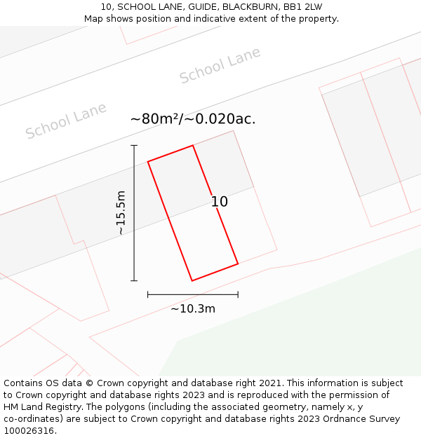 10, SCHOOL LANE, GUIDE, BLACKBURN, BB1 2LW: Plot and title map