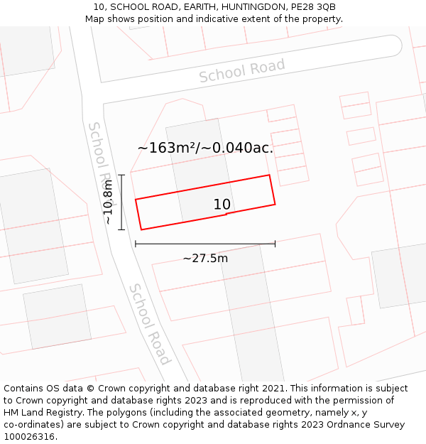 10, SCHOOL ROAD, EARITH, HUNTINGDON, PE28 3QB: Plot and title map