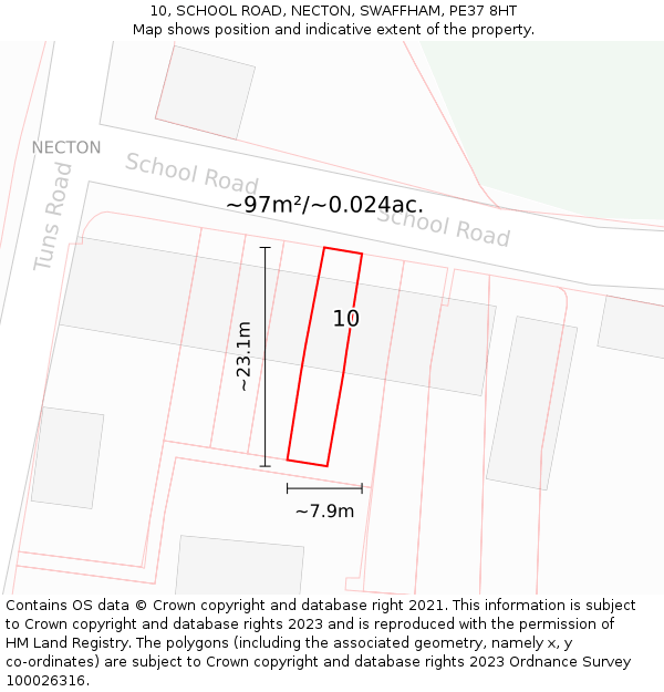 10, SCHOOL ROAD, NECTON, SWAFFHAM, PE37 8HT: Plot and title map