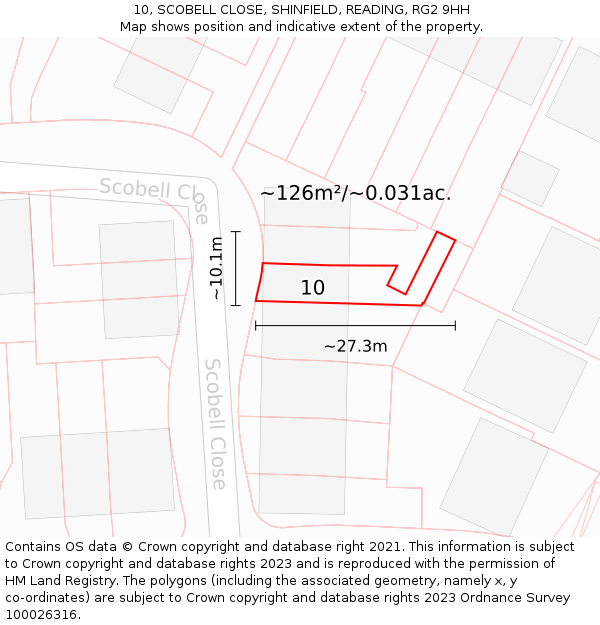 10, SCOBELL CLOSE, SHINFIELD, READING, RG2 9HH: Plot and title map
