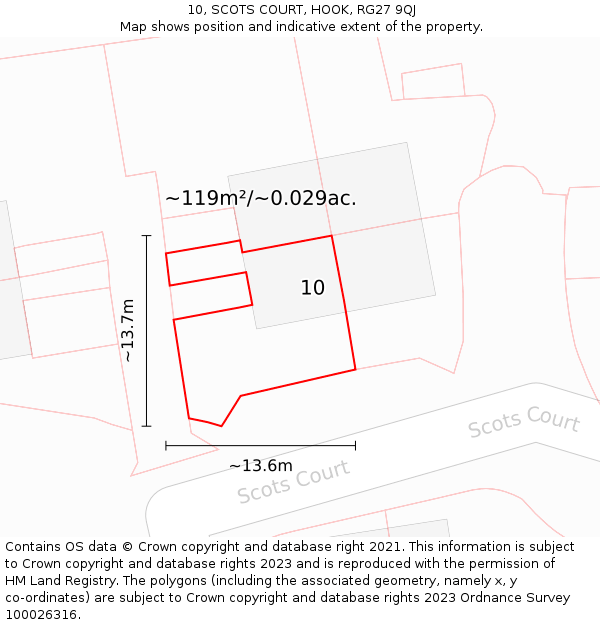 10, SCOTS COURT, HOOK, RG27 9QJ: Plot and title map