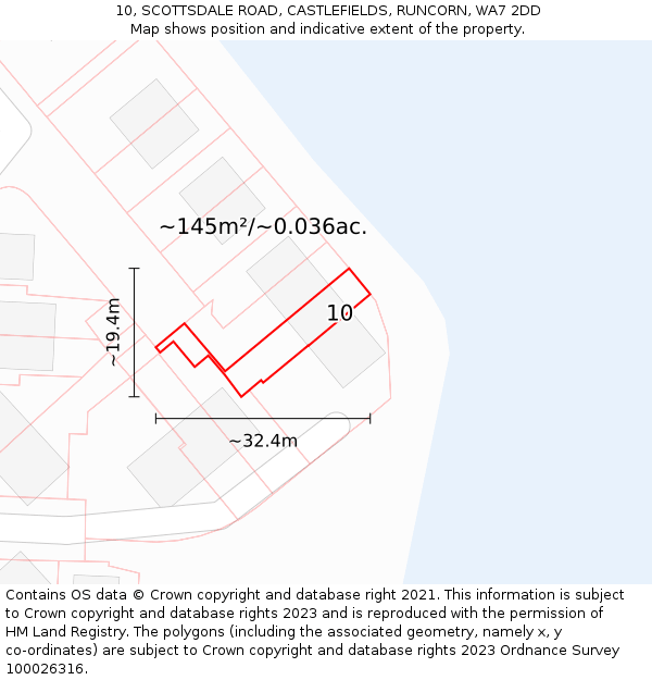 10, SCOTTSDALE ROAD, CASTLEFIELDS, RUNCORN, WA7 2DD: Plot and title map