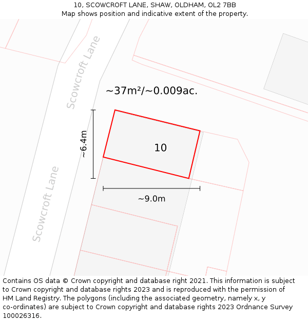 10, SCOWCROFT LANE, SHAW, OLDHAM, OL2 7BB: Plot and title map