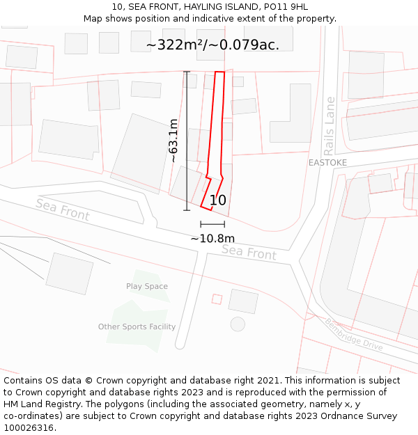 10, SEA FRONT, HAYLING ISLAND, PO11 9HL: Plot and title map