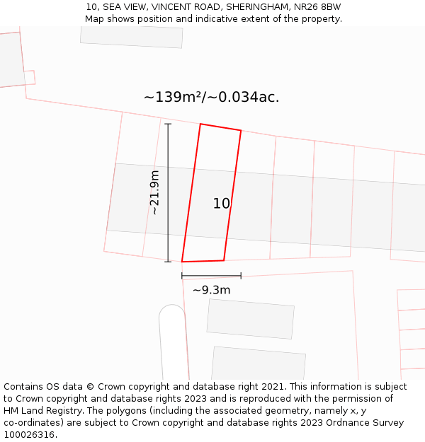 10, SEA VIEW, VINCENT ROAD, SHERINGHAM, NR26 8BW: Plot and title map