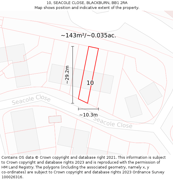 10, SEACOLE CLOSE, BLACKBURN, BB1 2RA: Plot and title map