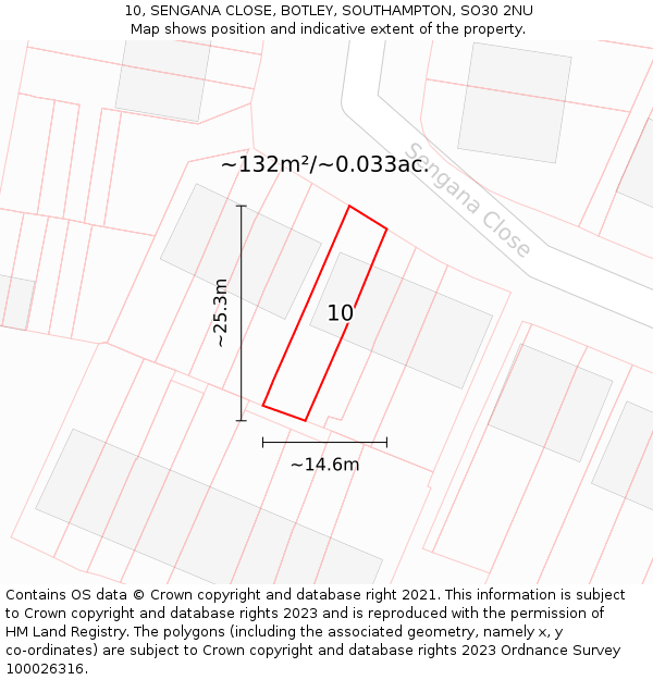 10, SENGANA CLOSE, BOTLEY, SOUTHAMPTON, SO30 2NU: Plot and title map