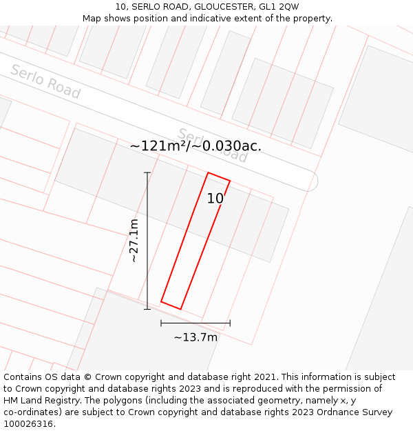 10, SERLO ROAD, GLOUCESTER, GL1 2QW: Plot and title map