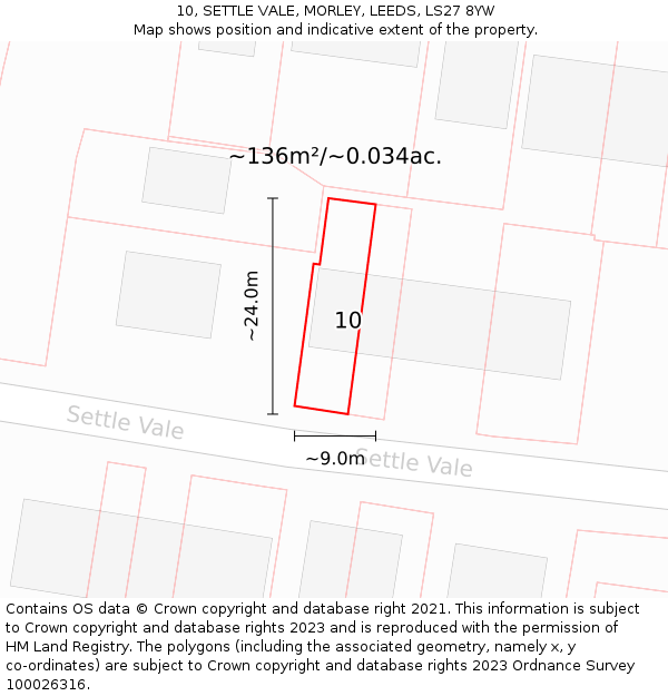 10, SETTLE VALE, MORLEY, LEEDS, LS27 8YW: Plot and title map
