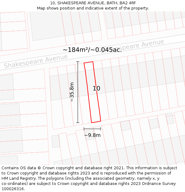 10, SHAKESPEARE AVENUE, BATH, BA2 4RF: Plot and title map
