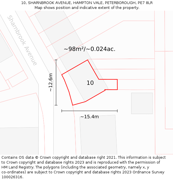10, SHARNBROOK AVENUE, HAMPTON VALE, PETERBOROUGH, PE7 8LR: Plot and title map