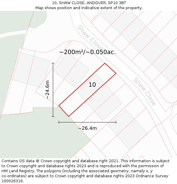 10, SHAW CLOSE, ANDOVER, SP10 3BT: Plot and title map
