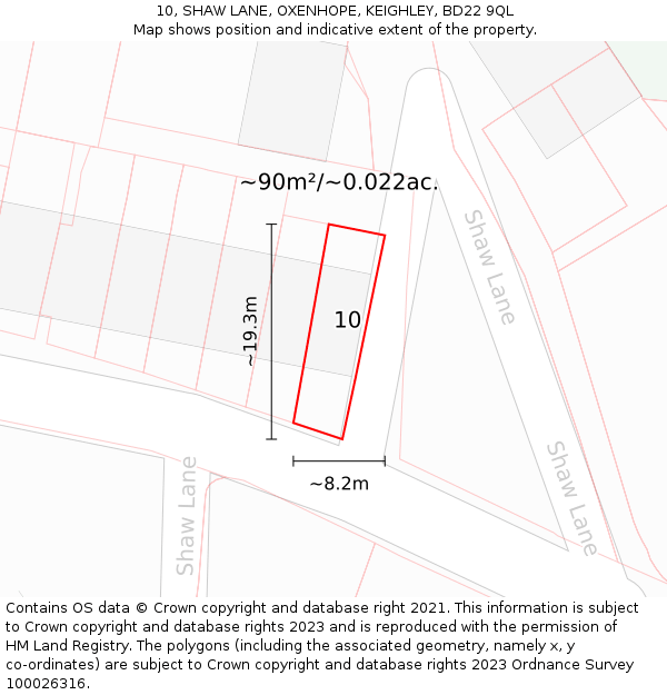10, SHAW LANE, OXENHOPE, KEIGHLEY, BD22 9QL: Plot and title map