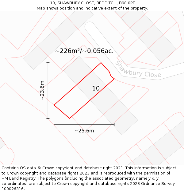 10, SHAWBURY CLOSE, REDDITCH, B98 0PE: Plot and title map