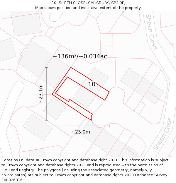 10, SHEEN CLOSE, SALISBURY, SP2 9PJ: Plot and title map