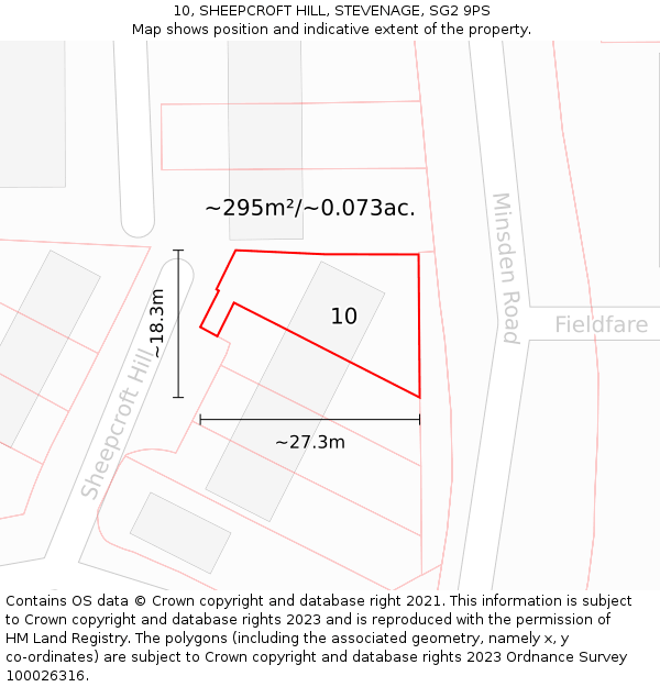 10, SHEEPCROFT HILL, STEVENAGE, SG2 9PS: Plot and title map