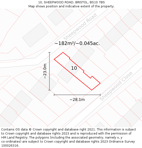 10, SHEEPWOOD ROAD, BRISTOL, BS10 7BS: Plot and title map