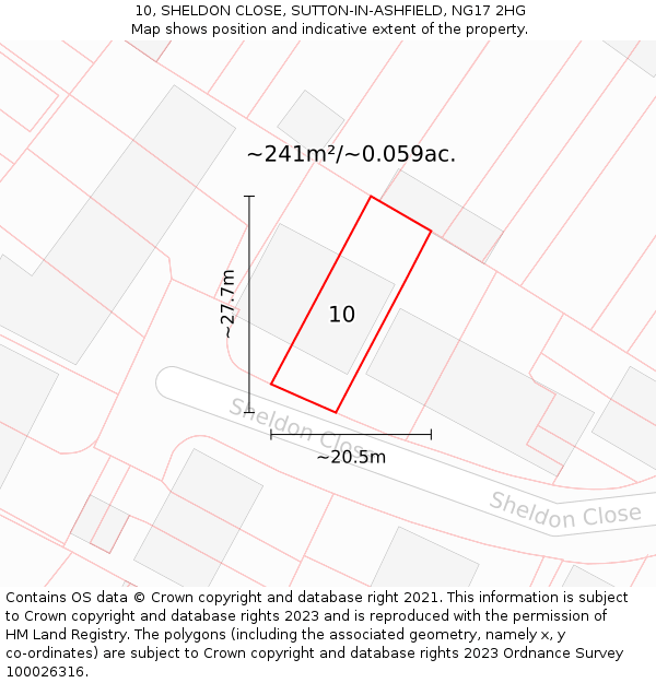 10, SHELDON CLOSE, SUTTON-IN-ASHFIELD, NG17 2HG: Plot and title map